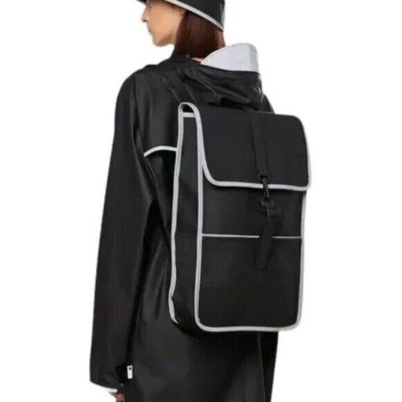 Rains Backpack Black Reflective Neutral Unisex Casual Laptop Bag Waterproof - Picture 1 of 12